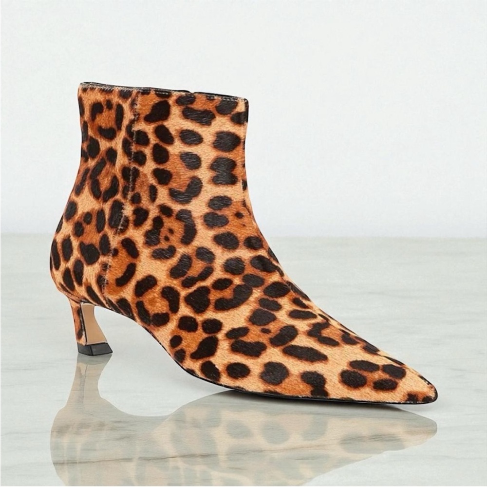 Gianni Bini Georgina Leopard Calf Hair Ankle Boots Animal Print Kitten Heel NWOB